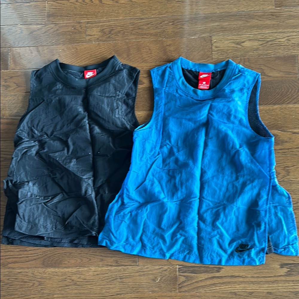 Nike Black and Blue Sleeveless Tops